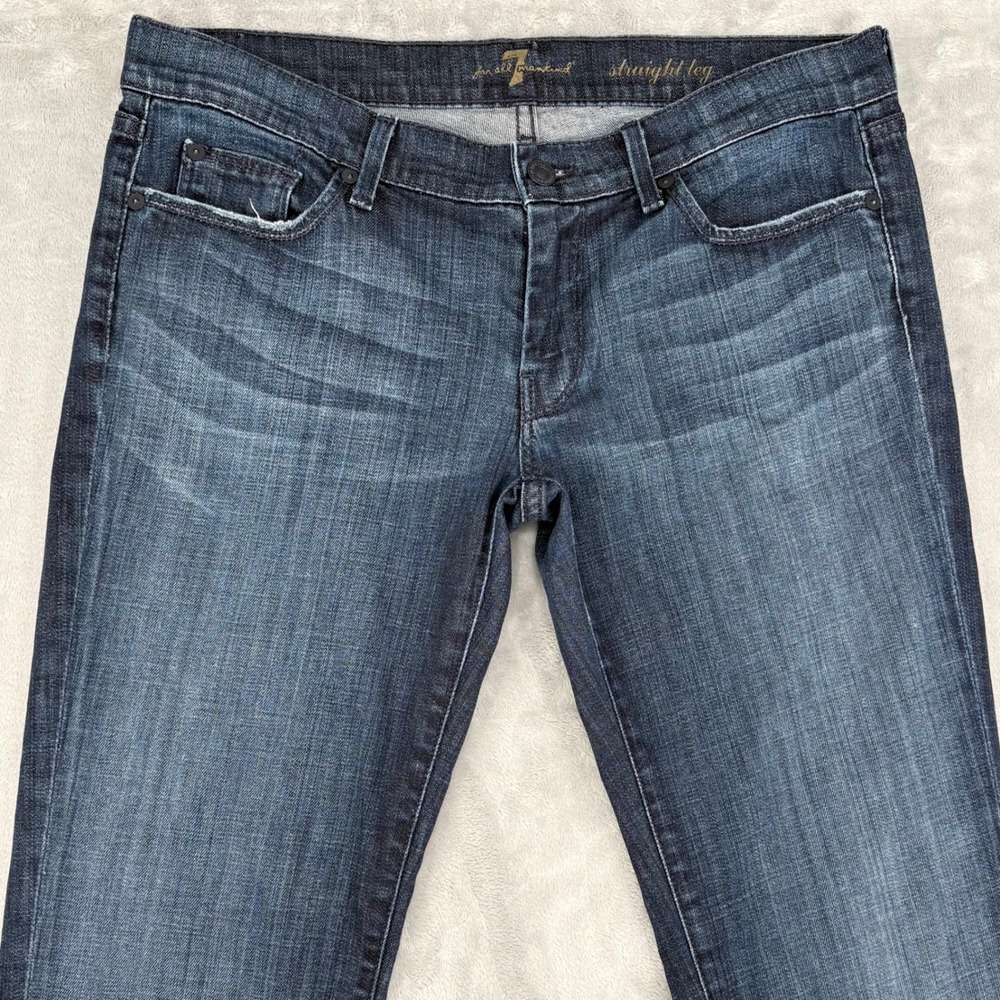 7 For All Mankind Straight Leg Jeans Women 31 (Fit 33x34) Blue Dark Wash Classic